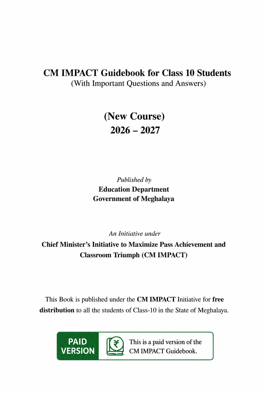 CM IMPACT Guide Book Class 10 MBOSE 2026–2027 (New Course) | Complete Board Exam Preparation
